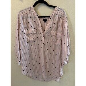 Torrid Pink & White Stripe Blouse w/ Black Dots Roll-Tab Sleeves (3X) Plus Size
